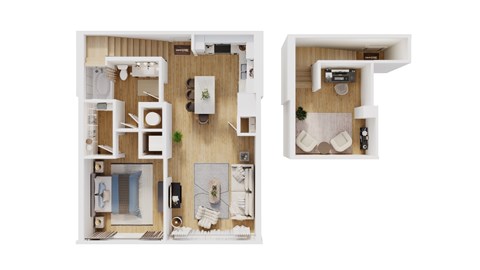 Floor plan for 1 bed, 1 bath, 956 sqft